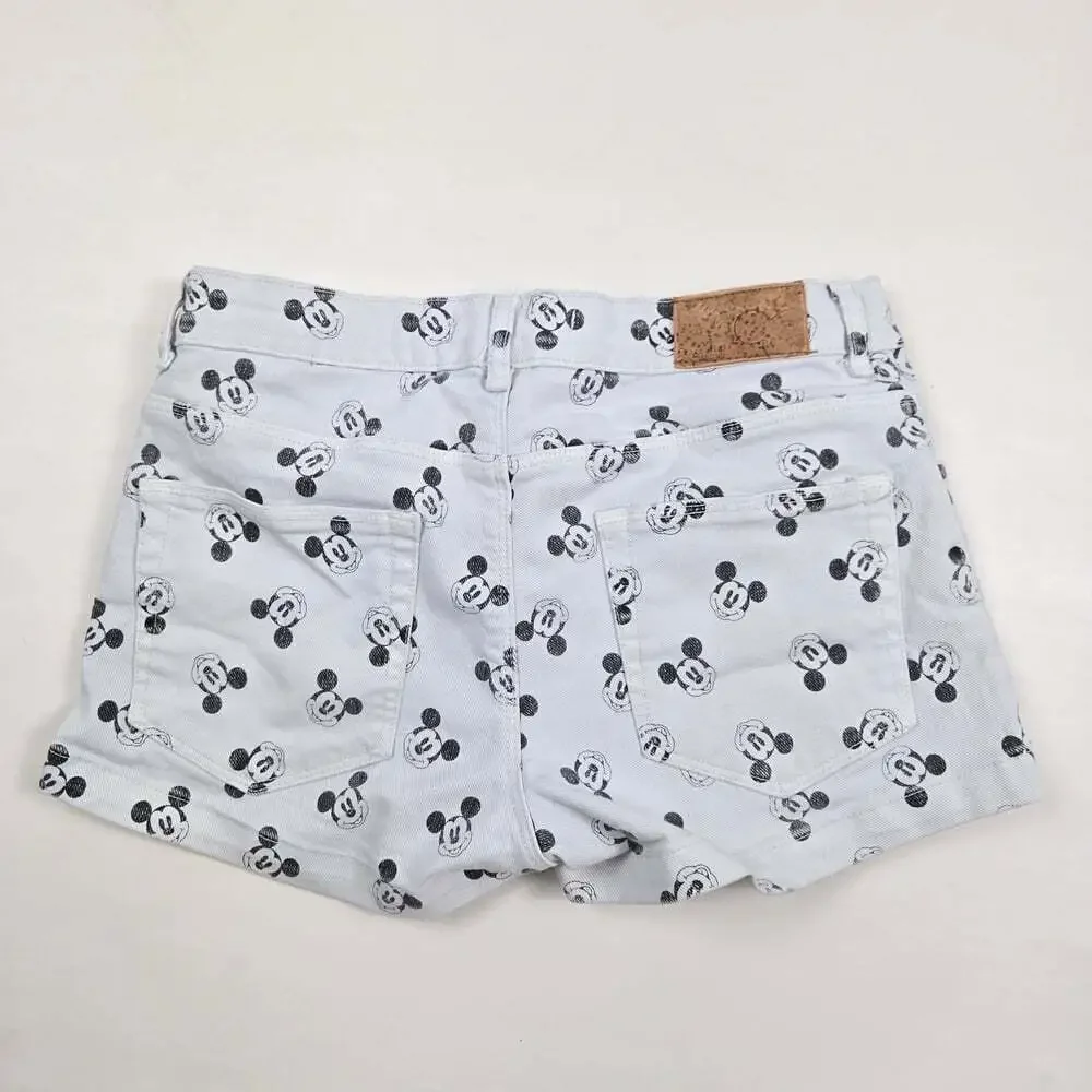 Zara X DISNEY Girls 11-12Y Light Grey Mickey Mouse Denim Jean Shorts